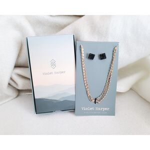 Violet Harper – Isla Layered Necklace + Black Druzy Earring Set